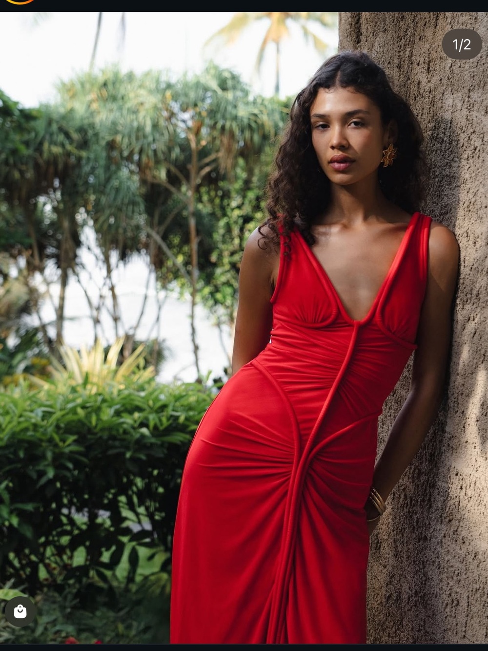 Significant Other Red V-Neck Ruched Dress